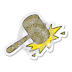 distressed sticker of a cartoon banging gavel