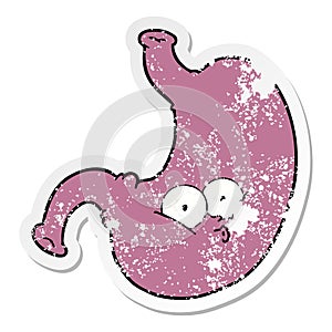 distressed sticker of a cartoon bloated stomach