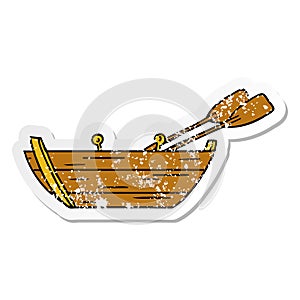 distressed sticker cartoon doodle of a wooden boat