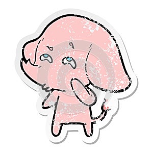 distressed sticker of a cartoon elephant remembering