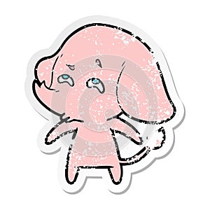 distressed sticker of a cartoon elephant remembering