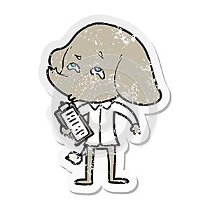 distressed sticker of a cartoon elephant remembering