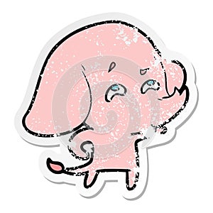 distressed sticker of a cartoon elephant remembering