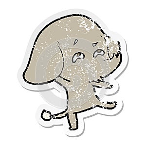 distressed sticker of a cartoon elephant remembering