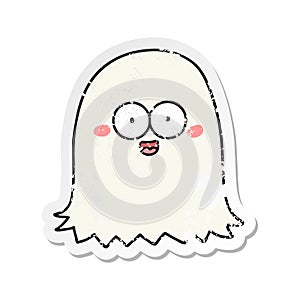 distressed sticker of a cartoon friendly ghost