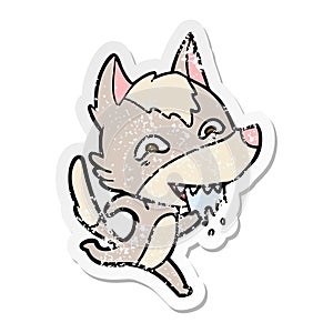 distressed sticker of a cartoon hungry wolf running