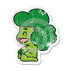 distressed sticker cartoon of a kawaii alien girl