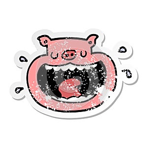 distressed sticker of a cartoon obnoxious pig