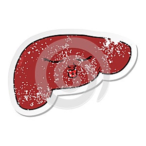 distressed sticker of a cartoon pretty liver