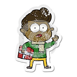 distressed sticker of a cartoon staring man