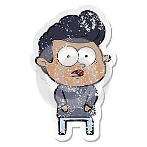 distressed sticker of a cartoon staring man