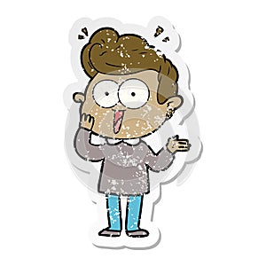 distressed sticker of a cartoon staring man