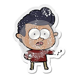 distressed sticker of a cartoon staring man