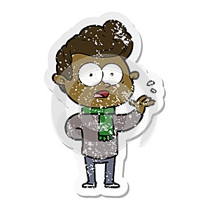 distressed sticker of a cartoon staring man