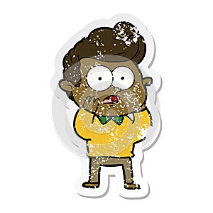 distressed sticker of a cartoon staring man