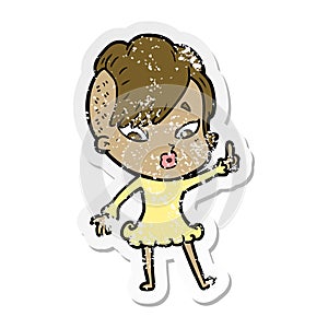 distressed sticker of a cartoon surprised girl pointing