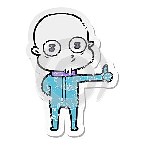 distressed sticker of a cartoon weird bald spaceman giving thumbs up