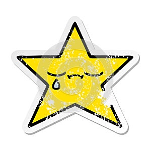 distressed sticker of a cute cartoon gold star