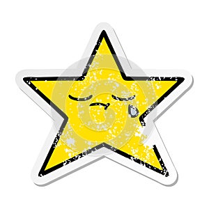 distressed sticker of a cute cartoon gold star
