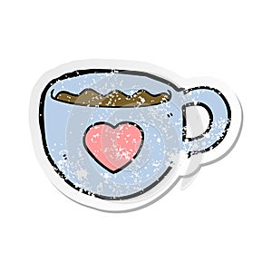 distressed sticker of a I love coffee cartoon cup