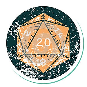 distressed sticker tattoo style icon of a d20 dice