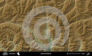 Distretto di Blenio outlined, Switzerland. Physical
