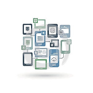 Distributed Data Network Technology Vector Illustration Interconnected Devices Servers and Cloud Computing Ecosystem