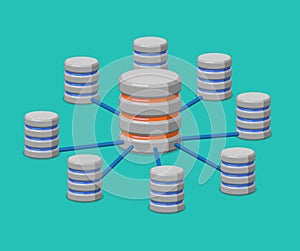 Distributed data storage flat isometric vector 3d