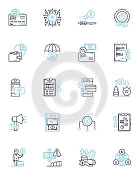 Distributed ledgers linear icons set. Blockchain, Decentralization, Cryptography, Ledger, Consensus, Smart contracts, PP