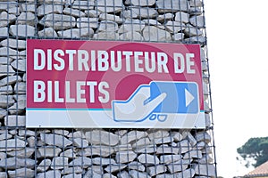 Distributeur de billets means in french cash machine ATM bank sign in city street