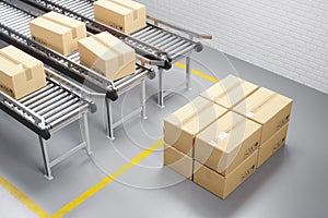 Distribution conveyor at the production warehouse