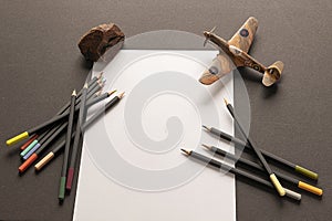 Drawing board. Desk with drawing elements.