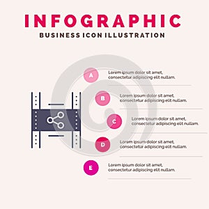 Distribution, Film, Movie, P2p, Share Solid Icon Infographics 5 Steps Presentation Background