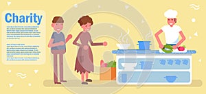 Distribution of food. Charity Vector. Cartoon. Isolated art