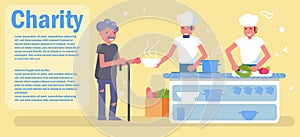 Distribution of food. Charity Vector. Cartoon. Isolated art