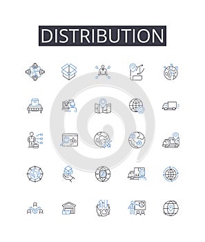 Distribution line icons collection. D, Rendering, Augmented, Virtual, Prototyping, Simulation, Modeling vector and