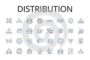 Distribution line icons collection. Dispensation, Allotment, Delivery, Allocation, Apportionment, Provisioning, Supply