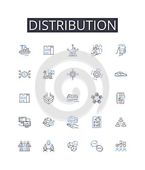 Distribution line icons collection. Dispensation, Allotment, Delivery, Allocation, Apportionment, Provisioning, Supply
