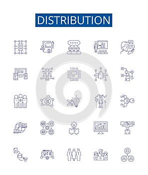 Distribution line icons signs set. Design collection of Distribute, Disseminate, Allocate, Circulate, Divide, Share
