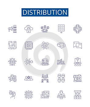 Distribution line icons signs set. Design collection of Distribute, Disseminate, Allocate, Circulate, Divide, Share