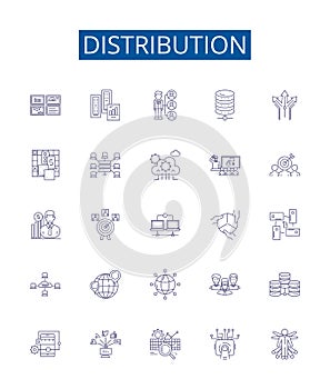 Distribution line icons signs set. Design collection of Distribute, Disseminate, Allocate, Circulate, Divide, Share photo