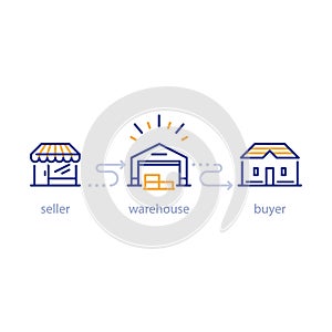 Distribution services, warehouse and transportation, icon set