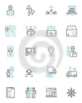 Distribution and transfer linear icons set. Logistics, Shipping, Import, Export, Transportation, Route, Pipeline line