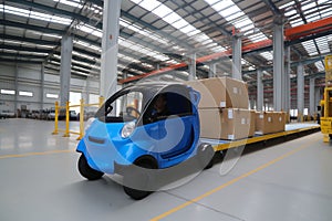 distribution truck car cargo cardboard shipping transportation industry warehouse electric. Generative AI.