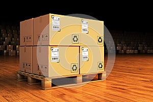 Distribution warehouse, package shipment, freight transportation and delivery concept