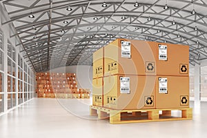 Distribution warehouse, package shipment, freight transportation and delivery concept