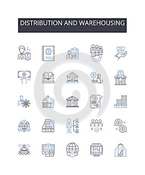 Distribution and warehousing line icons collection. Logistics, Shipping, Cargo, Transportation, Supply chain, Inventory