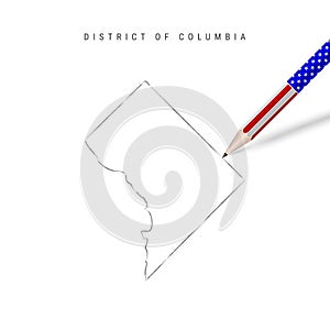 District of Columbia US state vector map pencil sketch. Washington, D.C. outline map with pencil in american flag colors