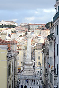 District Rossio Column, lisbon city, europe.