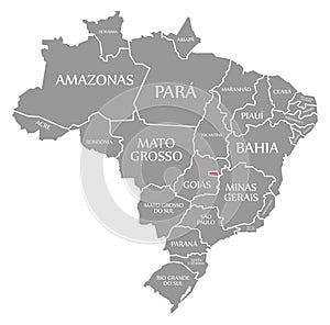 Distrito Federal red highlighted in map of Brazil photo